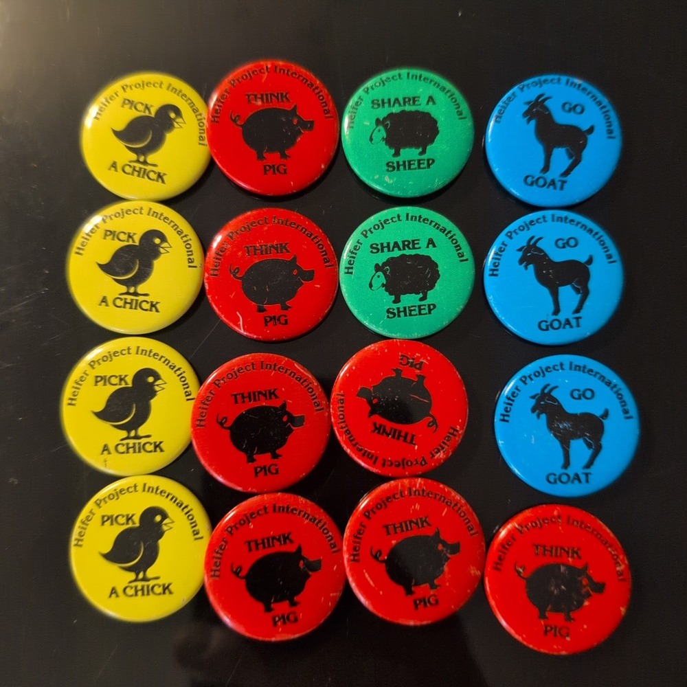 Vintage Heifer Project International Pinback Button Set Farm Animals 16pc VG - Picture 1 of 6